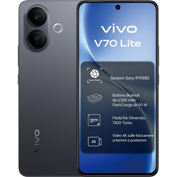 Vivo V70 Lite 5G, 6 Go / 128 Go, écran AMOLED de 6,77 pouces, batterie de 6 500 mAh, noir