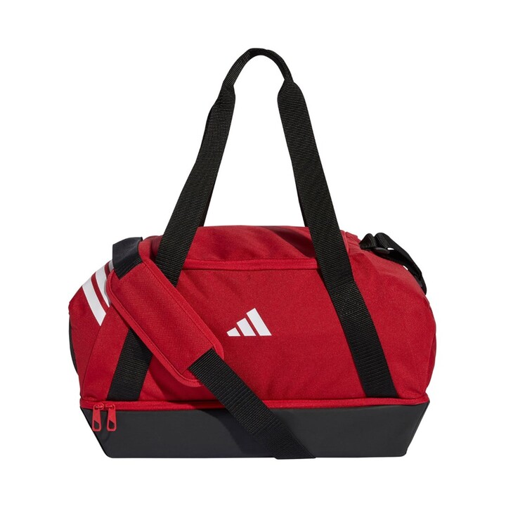 Bolsa Adidas Tiro Duffle pequeña con compartimento inferior, color rojo JY7964