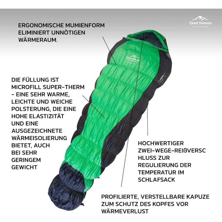 Saco de dormir sintético Fjord Nansen Torget Mid 445489, color esmeralda, 178 cm, cremallera a la derecha