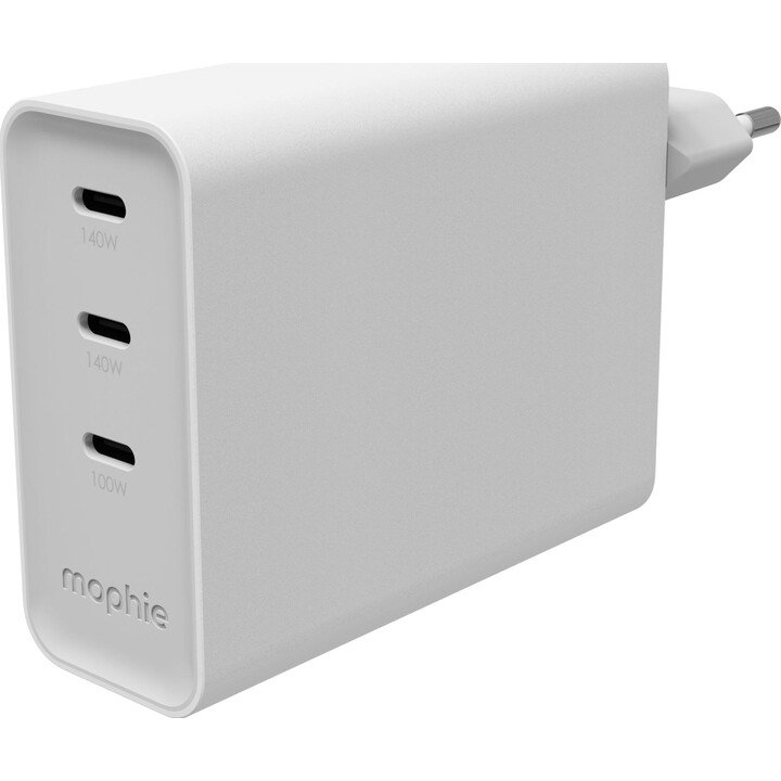 Cargador de pared Mophie ROC GaN, 3 puertos USB-C, 140 W (blanco)