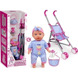 Puppe Natalia – Baby mit Kinderwagen, 30 cm