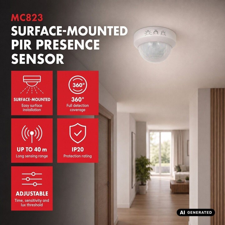 Sensor de movimiento PIR de montaje en superficie MCE823