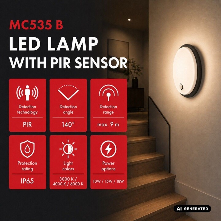 Lampe LED avec détecteur de mouvement PIR MCE535 B