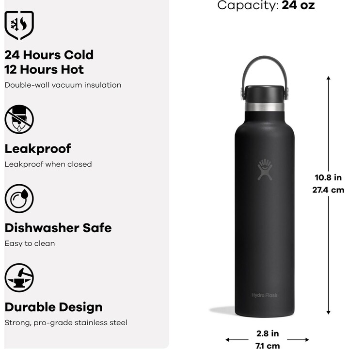 Botella de agua Hydro Flask 727413 con tapón Flex y boca estándar, 710 ml, 24 oz, color avena