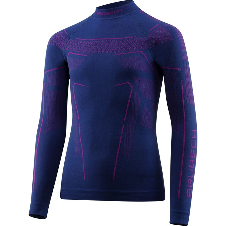 Camisa térmica de manga larga para niños Brubeck Thermo Junior LS1612J, azul vaquero/violeta, 152–158 cm