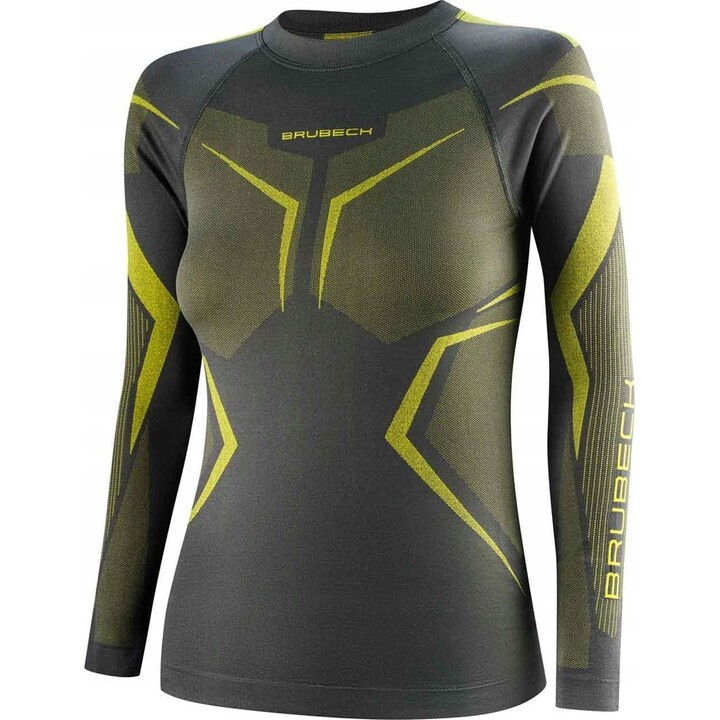 Camiseta térmica de manga larga para mujer Brubeck Dry LS 727830, gris/lima, talla S