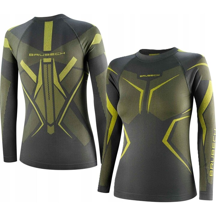 Camiseta térmica de manga larga para mujer Brubeck Dry LS 727830, gris/lima, talla S