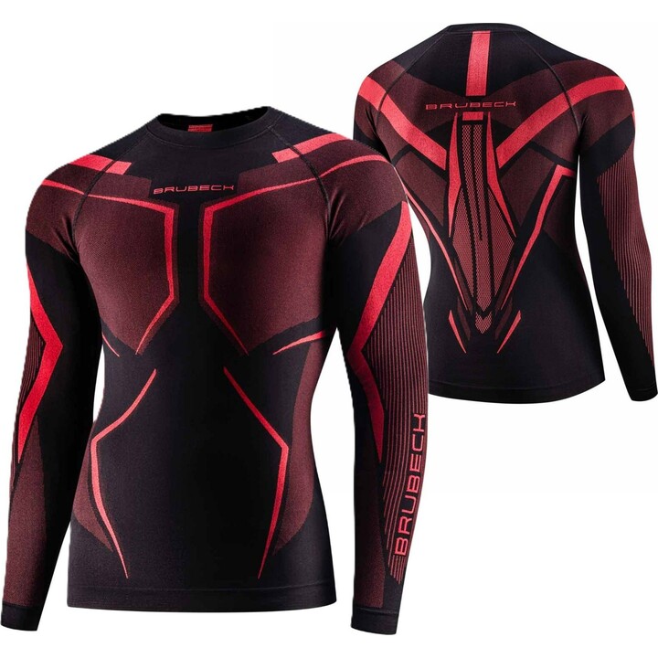 Camisa termoactiva de manga larga para hombre Brubeck Dry LS 727868, negra/roja, XL