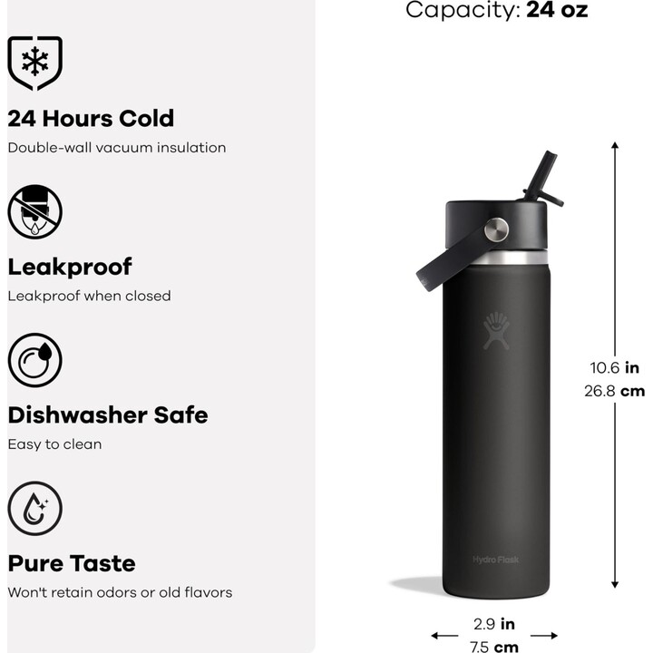 Botella Hydro Flask LE26-W24-1006 con tapón flexible ancho y pajita, 710 ml (24 oz), color blanco roto