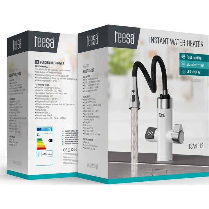 Grifo de cocina con calentador de agua instantáneo Teesa TSA4112 con caño flexible