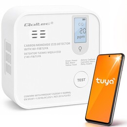 Rilevatore di monossido di carbonio wireless certificato Qoltec con batteria | Rilevatore di CO | TUYA | Wi-Fi | Durata della ba
