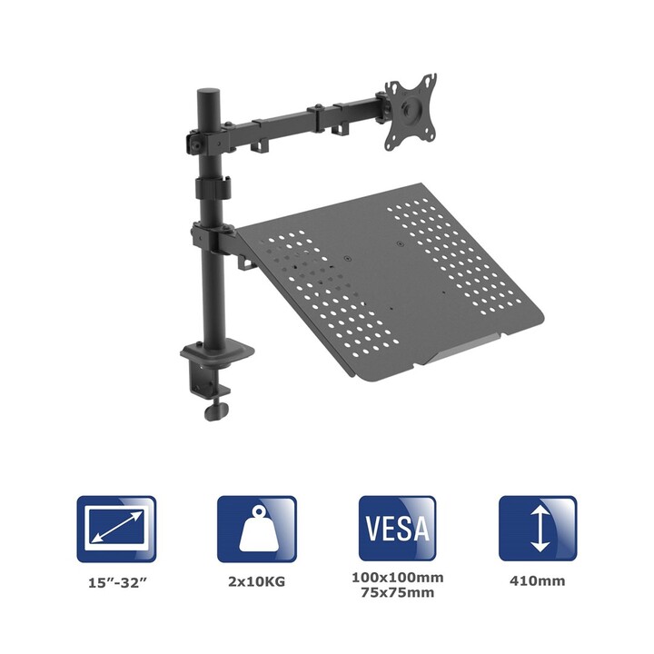Support de bureau pour moniteur et ordinateur portable Akyga AK-MB-04 bras réglable 10kg VESA 75x75mm / 100x100mm 15-32"