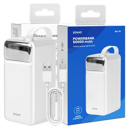 Bateria externa Savio BA-15 de polímero de lítio, 50000 mAh, branca