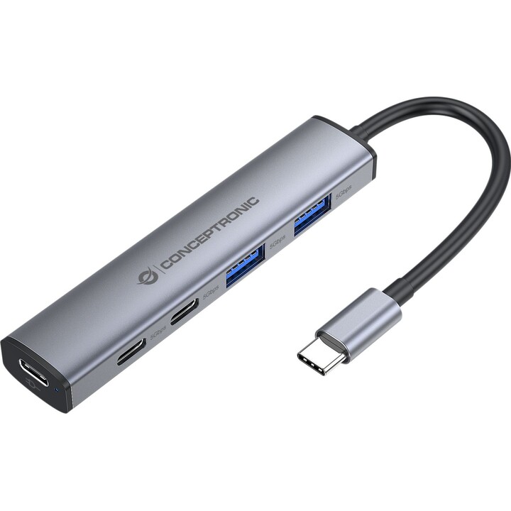 CONCEPTRONIC HUBBIES22G hub & concentrateur USB 3.2 Gen 1 (3.1 Gen 1) Type-C 5000 Mbit/s Gris