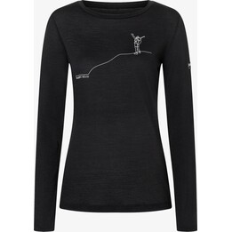 Camisola com capuz Super.natural Berggluck LS para mulher, Preto Azeviche/Cinzento Pena, tamanho M