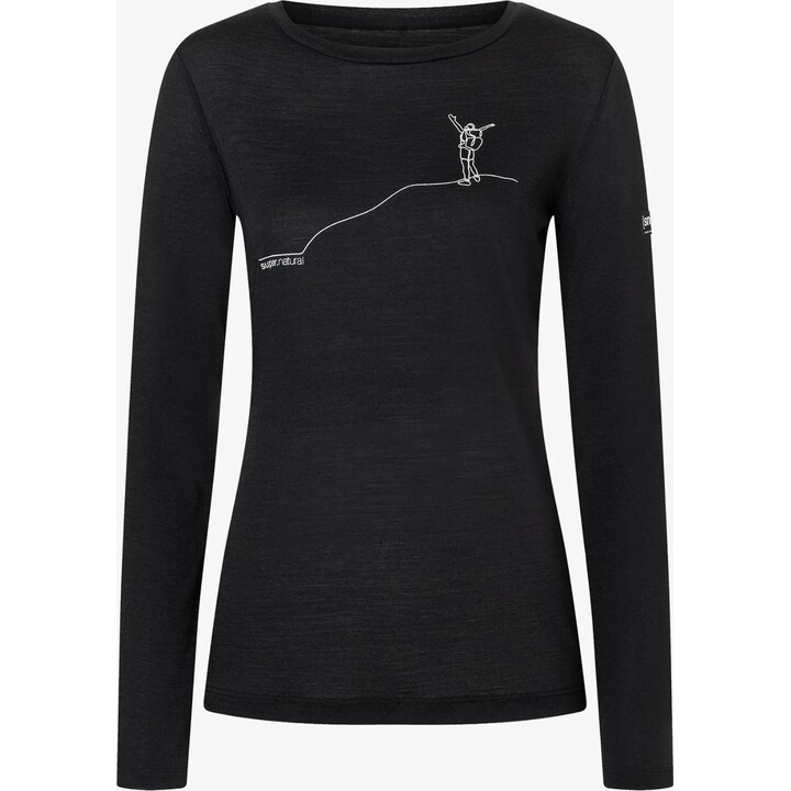 T-shirt à capuche Super.natural Berggluck LS pour femme, noir jais/gris plume, taille M