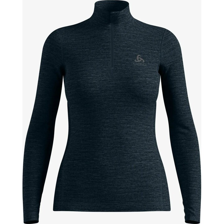 Odlo Merino 200 BL - Camisola de gola alta com fecho parcial, manga comprida, para mulher, cor safira escura, tamanho M