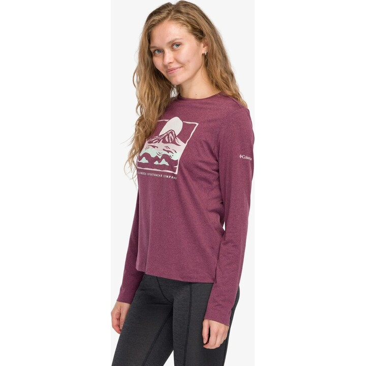 Camisa feminina de manga comprida com estampado da Columbia Parsons Point, cor Old Mauve Hthr/All Terrain, tamanho M
