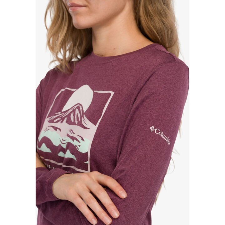 Camisa feminina de manga comprida com estampado da Columbia Parsons Point, cor Old Mauve Hthr/All Terrain, tamanho M