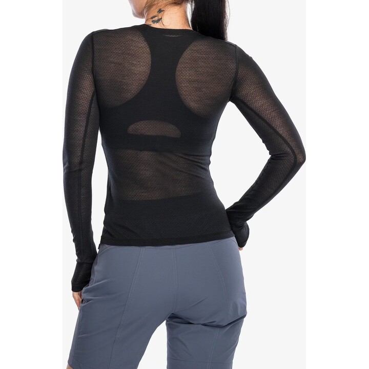 Icebreaker, mezcla de merino 75 %, Cool-Lite, Featherlight, manga larga, cuello redondo, mujer, negro