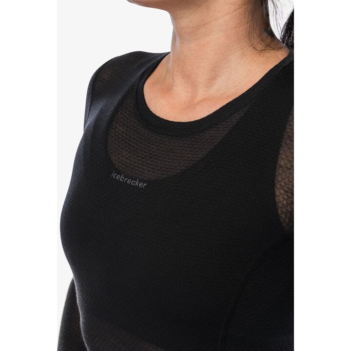 Icebreaker, mezcla de merino 75 %, Cool-Lite, Featherlight, manga larga, cuello redondo, mujer, negro