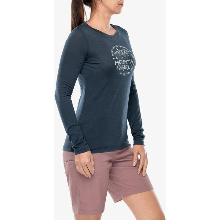 T-shirt femme Super.natural Mountain Girl à manches longues, couleur Blueberry/White Stone, taille S