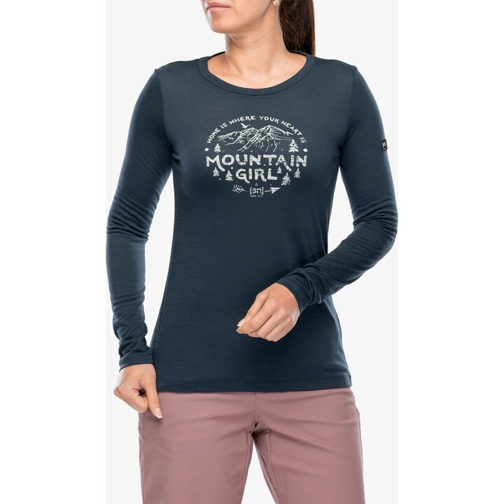 T-shirt femme Super.natural Mountain Girl à manches longues, couleur Blueberry/White Stone, taille S