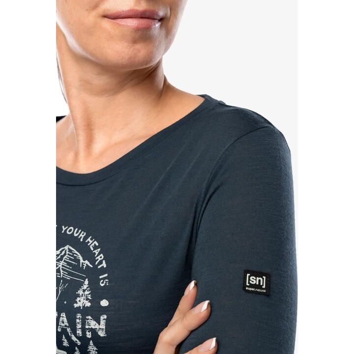 T-shirt femme Super.natural Mountain Girl à manches longues, couleur Blueberry/White Stone, taille S