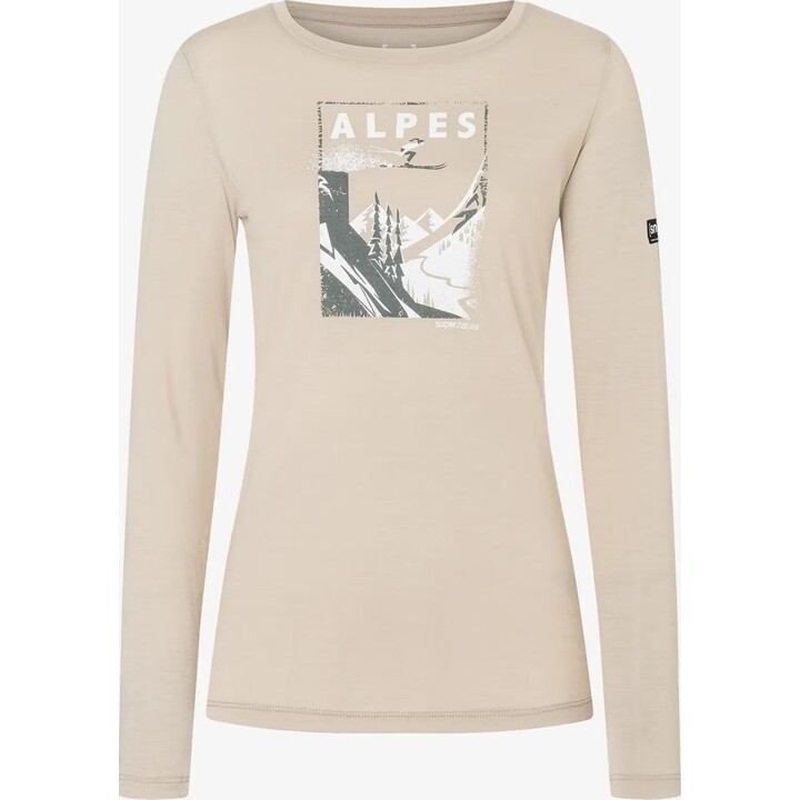 Camiseta de manga larga para mujer Super.natural Alpes LS, color W.Pepper/Eucalyptus/F.White, talla S