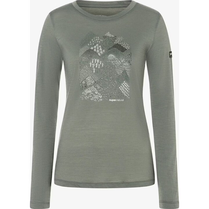 Super.natural Hilly LS Damen-Langarmshirt Eukalyptus/Hellgrau/Tapioka S