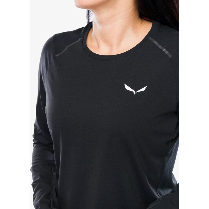 Camiseta de manga larga Salewa Pedroc Dry Tee para mujer, color negro mate