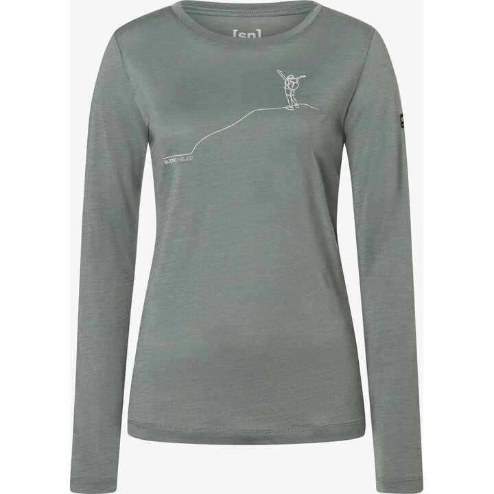 T-shirt à manches longues Super.natural Berggluck LS pour femme, couleur Eucalyptus/Feather Grey, taille M
