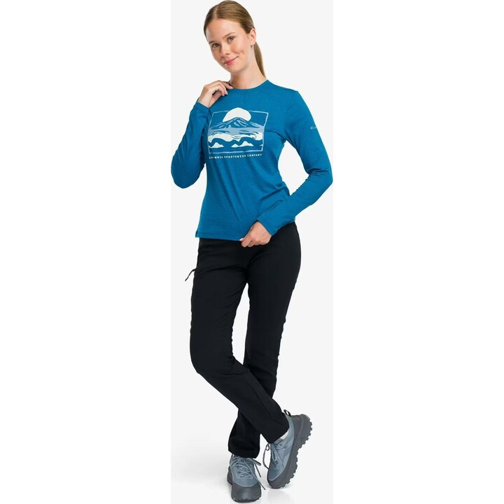 Columbia Parsons Point Damen-T-Shirt mit Aufdruck und langen Ärmeln, Phoenix Blue/All Terrain, Größe M