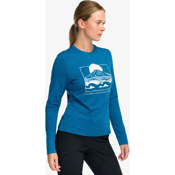 Columbia Parsons Point Damen-T-Shirt mit Grafikprint und langen Ärmeln, Phoenix Blue/All Terrain, Größe S