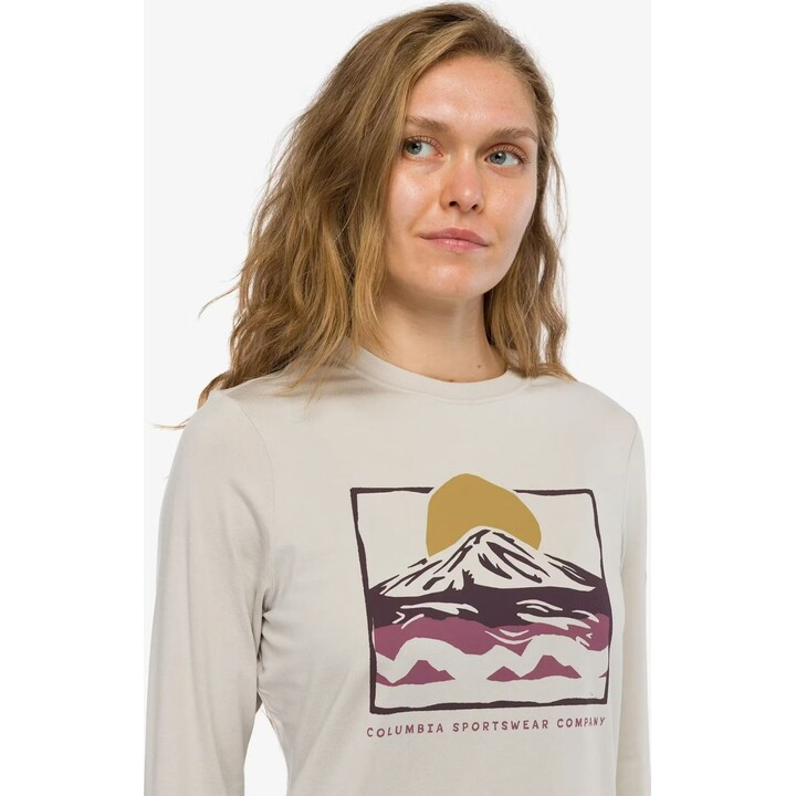 T-shirt graphique à manches longues pour femme Columbia Parsons Point, couleur Dark Stone/All Terrain, taille M