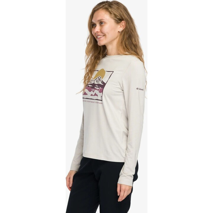 Columbia Parsons Point Damen-T-Shirt mit Aufdruck und langen Ärmeln, Dark Stone/All Terrain, Größe M