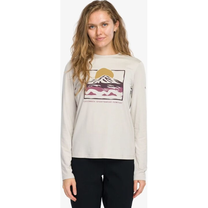 Camiseta gráfica de manga larga para mujer Columbia Parsons Point, color Dark Stone/All Terrain, talla S