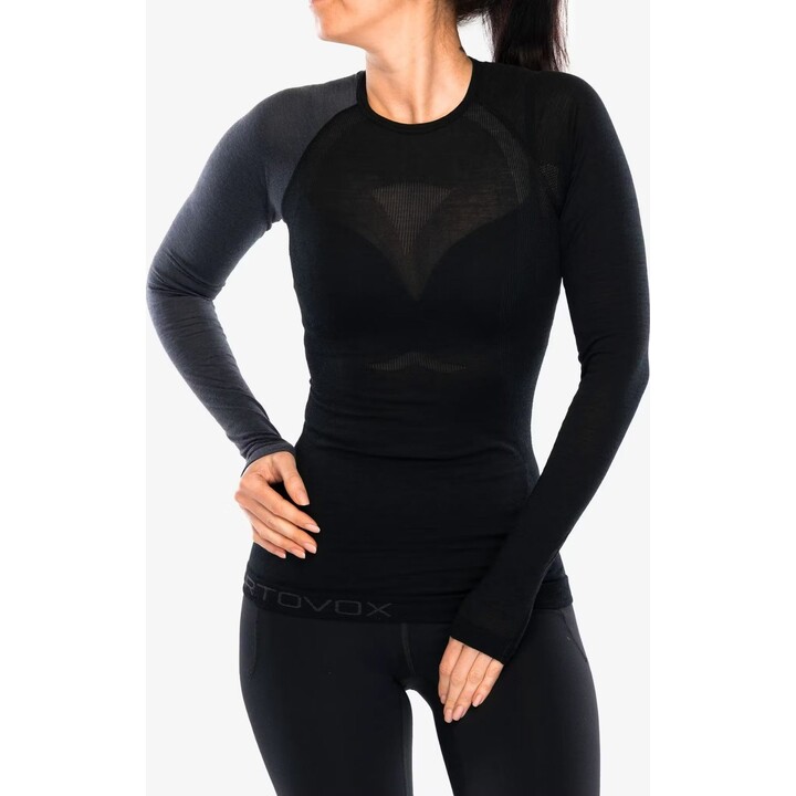 Camiseta interior de manga larga Ortovox 120 Comp Light para mujer, color negro cuervo, talla XS