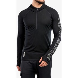 T-shirt de base en laine mérinos pour homme Mons Royale Temple Tech Hood, noir, taille S