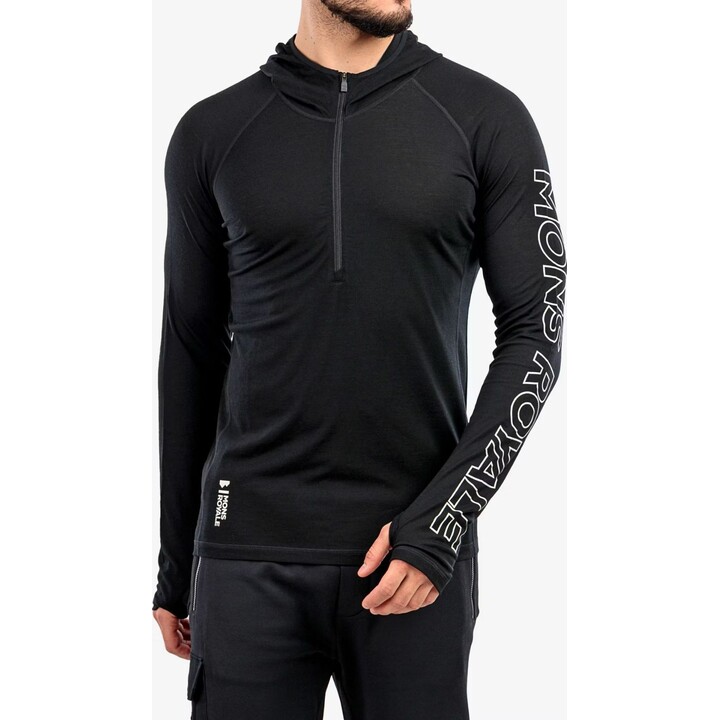Camiseta interior de merino para hombre Mons Royale Temple Tech Hood, negra, talla S