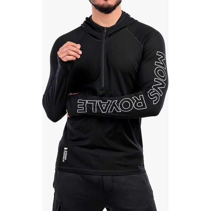 Mons Royale Temple Tech Hood Herren-Merino-Unterhemd, schwarz, Größe S