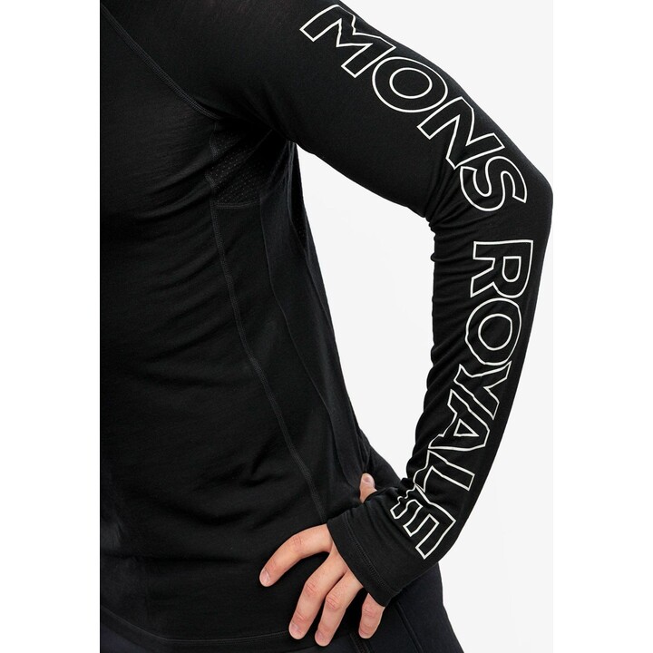 Mons Royale Temple Tech Hood - Maglia intima da uomo in lana merino, nera, taglia S