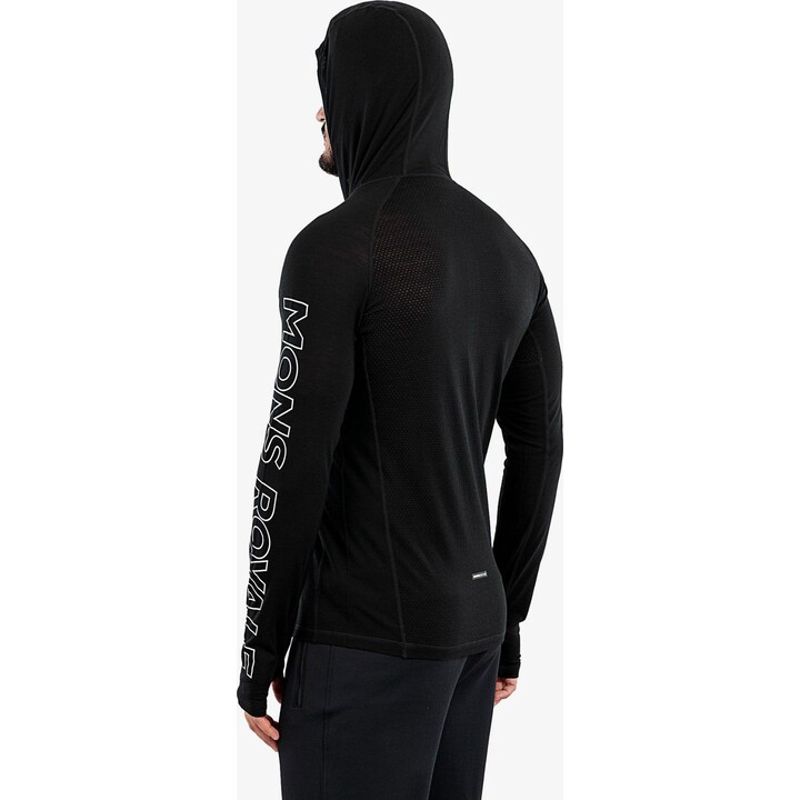 Camiseta interior de merino para hombre Mons Royale Temple Tech Hood, negra, talla S
