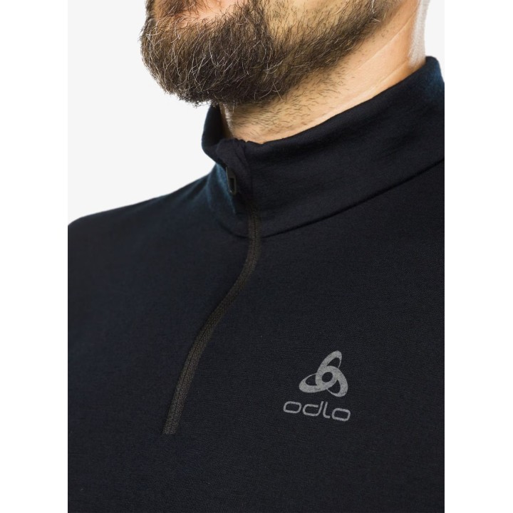 Camiseta Odlo Merino 200 BL para mujer, cuello alto, manga larga, media cremallera, color negro, talla L