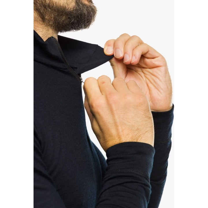 Camiseta Odlo Merino 200 BL para mujer, cuello alto, manga larga, media cremallera, color negro, talla L