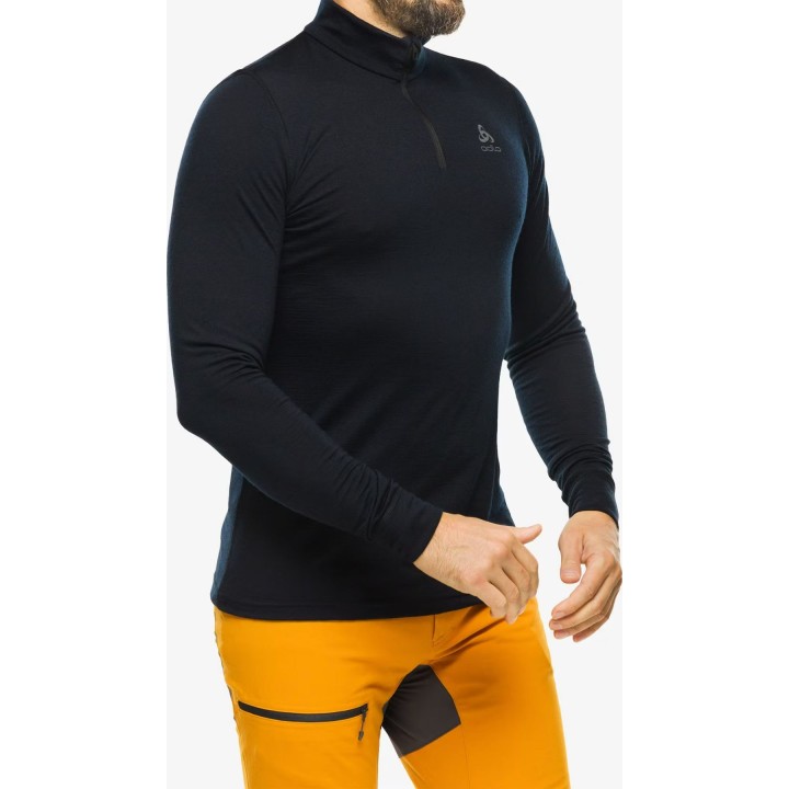 Camiseta Odlo Merino 200 BL para mujer, cuello alto, manga larga, media cremallera, negra, XS