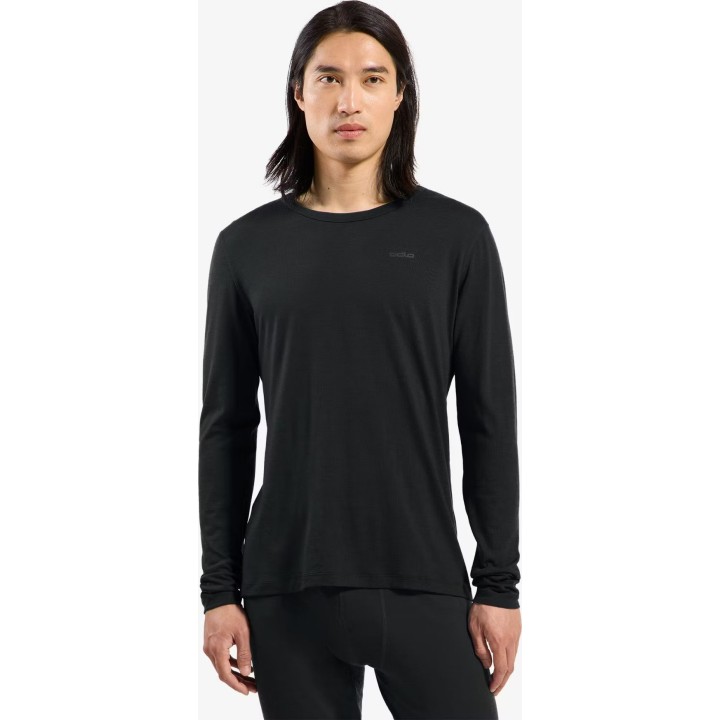 Camiseta Odlo Merino Fundamentals BL de cuello redondo, manga larga, negra, talla L