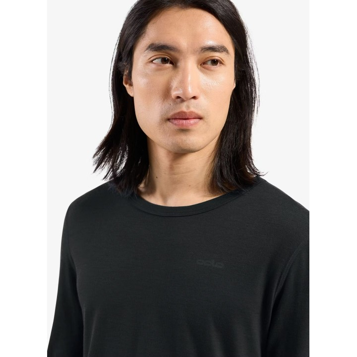 Camiseta Odlo Merino Fundamentals BL de cuello redondo, manga larga, negra, talla L
