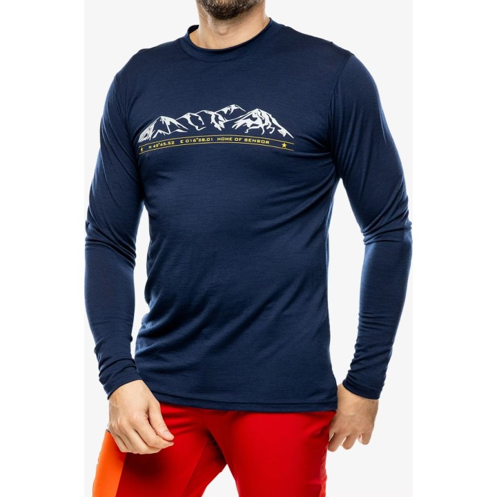 Camiseta Sensor Merino Active PT de manga larga para hombre, azul oscuro