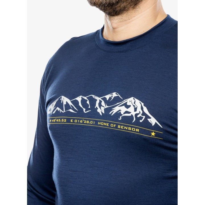 Camiseta Sensor Merino Active PT de manga larga para hombre, azul oscuro